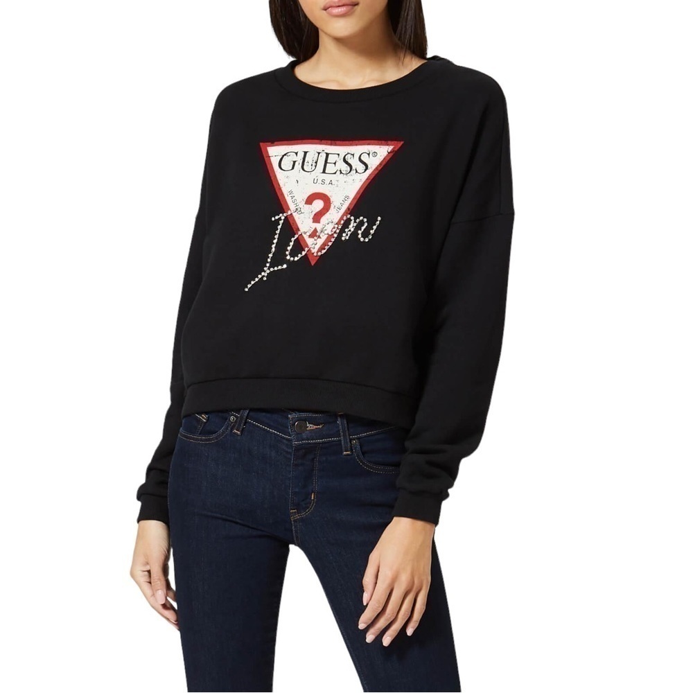 GUESS Icon Jeweled Cropped Oversized‎ Sweatshirt